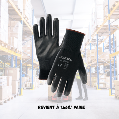Gants de travail enduits de polyuréthane, paquet de 12 (1.66$/paire)