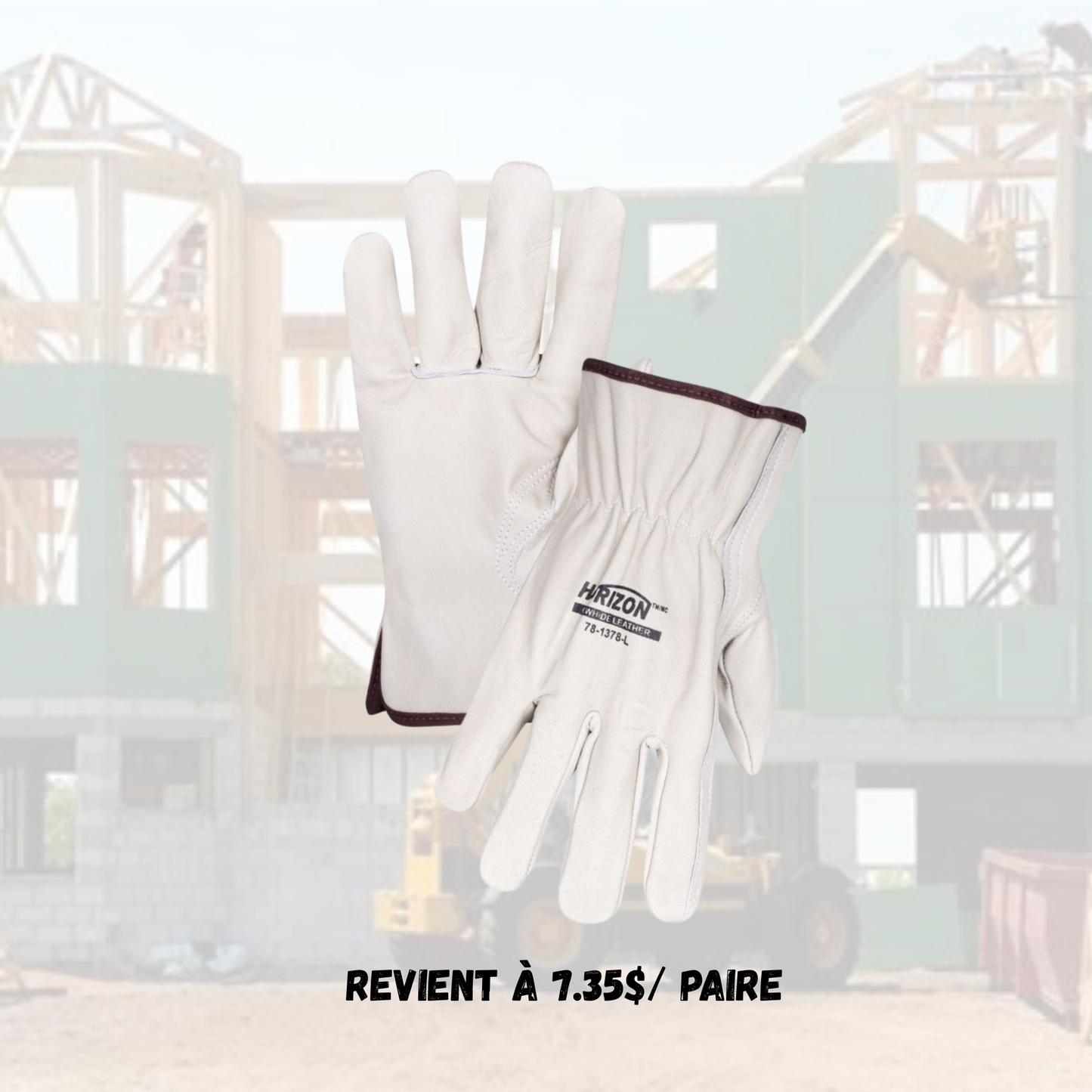Gants de travail en cuir de vache, paquet de 12 (7.35$/paire)
