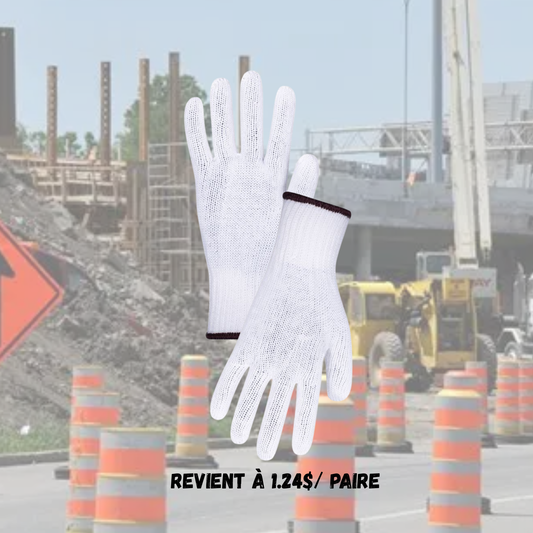 Gants de travail en nylon et polyester, paquet de 12 (1.24$/paire)